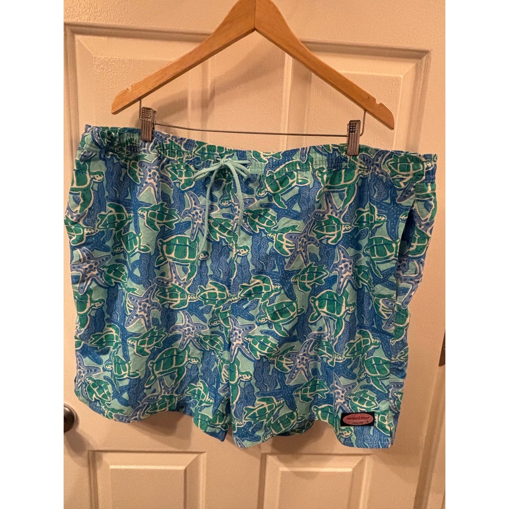 Vineyard Vines Mens Blue Green Sea Turtle Starfish Print Swim Trunks Shorts XXL